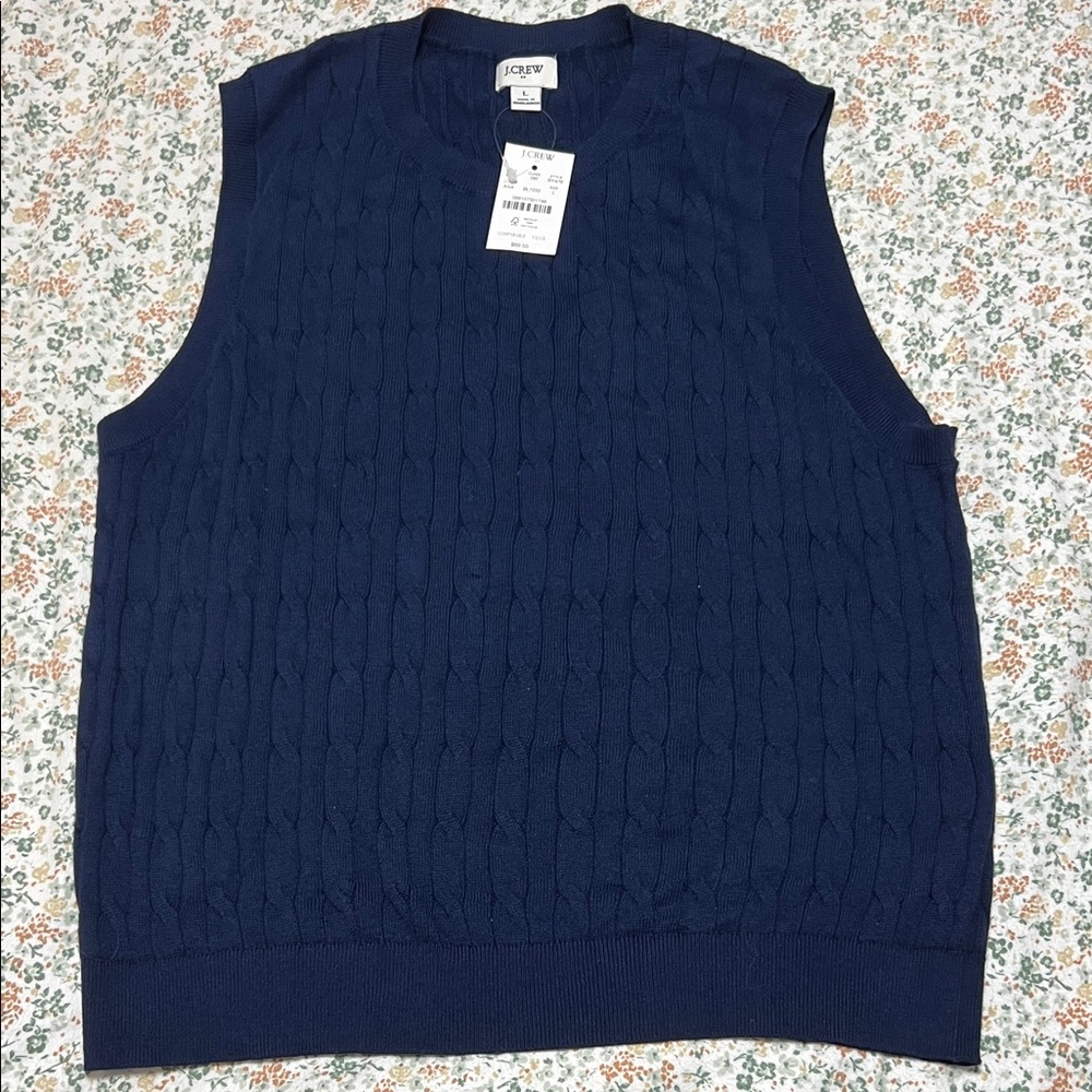 NWT J Crew Navy Cable Knit Sleeveless Lightweight Top Size Large
